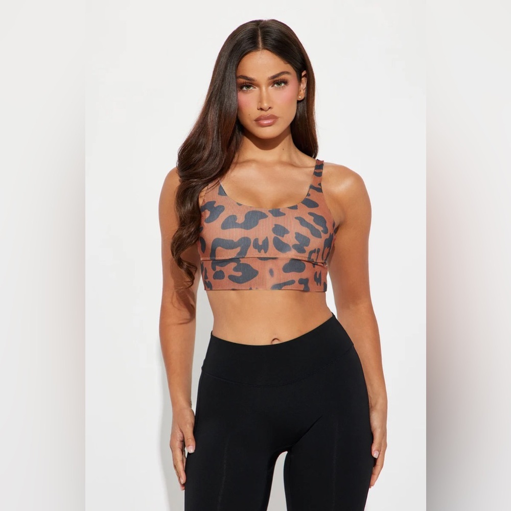 LA Society Women's High Spirited Leopard Sports Bra | Color:Brown/Black |NEW/NWT